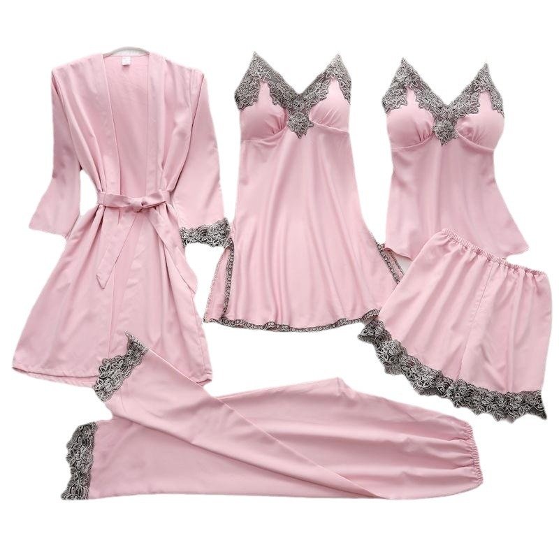 跨境货源仿真丝睡衣浴袍内衣五件套吊带性感女士家居服欧美短袖,女士内衣/男士内衣/家居服,睡袍/浴袍,淘宝优惠券,粉丝福利购,淘宝优惠卷