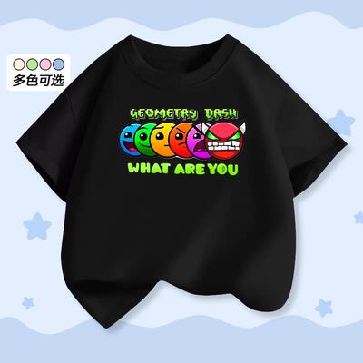 新品几何冲刺 Geometry Dash 短袖T恤短裤两件套儿童上衣服亲子装