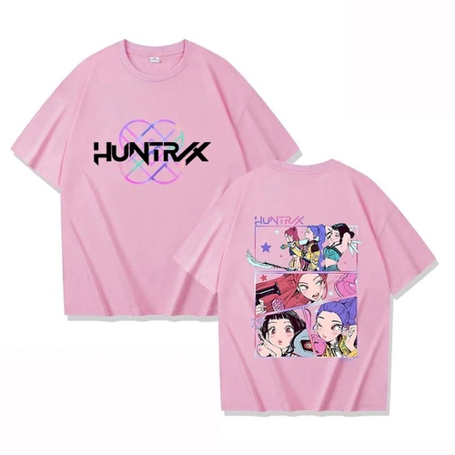 跨境新Kpop hunters恶魔猎人印花短袖T恤男女童双面印花圆领上衣