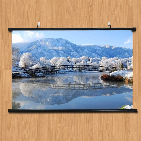 简约ktv酒店家庭客厅装饰画沙发背景墙画挂画冬天雪山湖水风景画图片