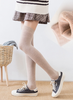 过膝袜女秋冬款日系学院风加厚高筒韩国保暖长筒加绒大腿黑色袜子
