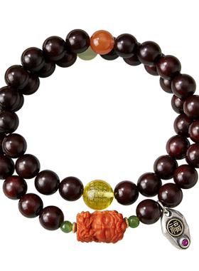 小叶紫檀手串女南红玛瑙双圈