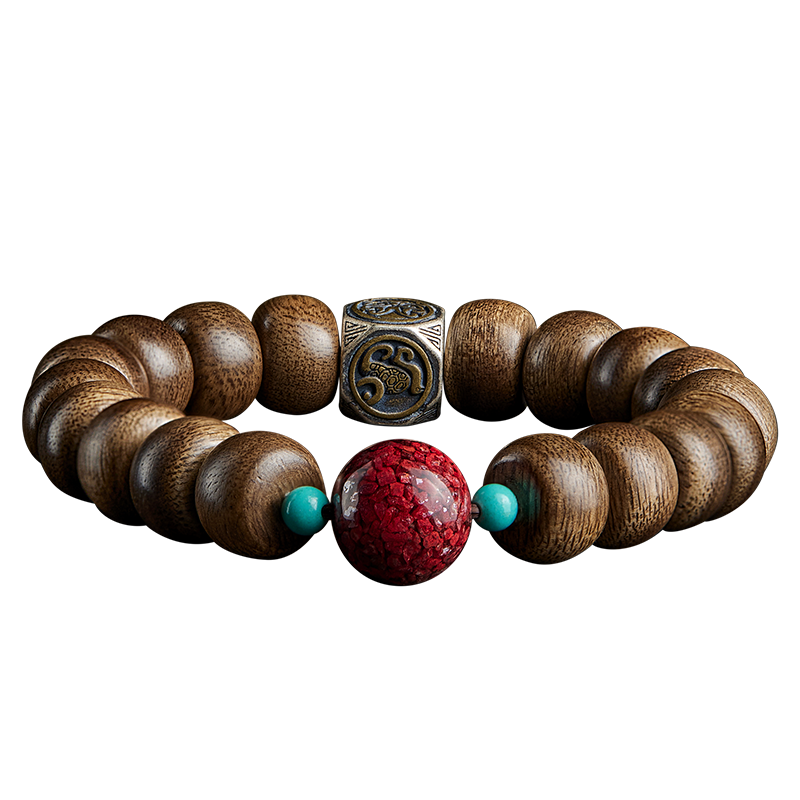 沉香木手串男盘玩加里曼丹老料佛珠透光晶体朱砂配珠手链女