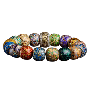 多宝手串天然大漆珠漆器老型珠桶珠男女盘文玩佛珠六字真言转运珠