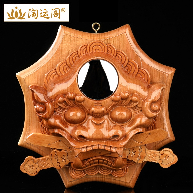 铜制狮咬剑牌桃木狮咬剑八卦镜狮子狮头挂牌挂件摆件