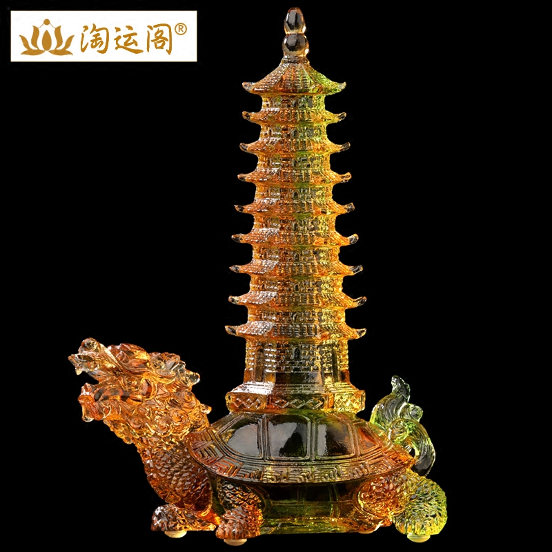 淘运阁绿琉璃龙龟荣归文昌塔摆件龙头龟摆设吉祥物书房办公桌面