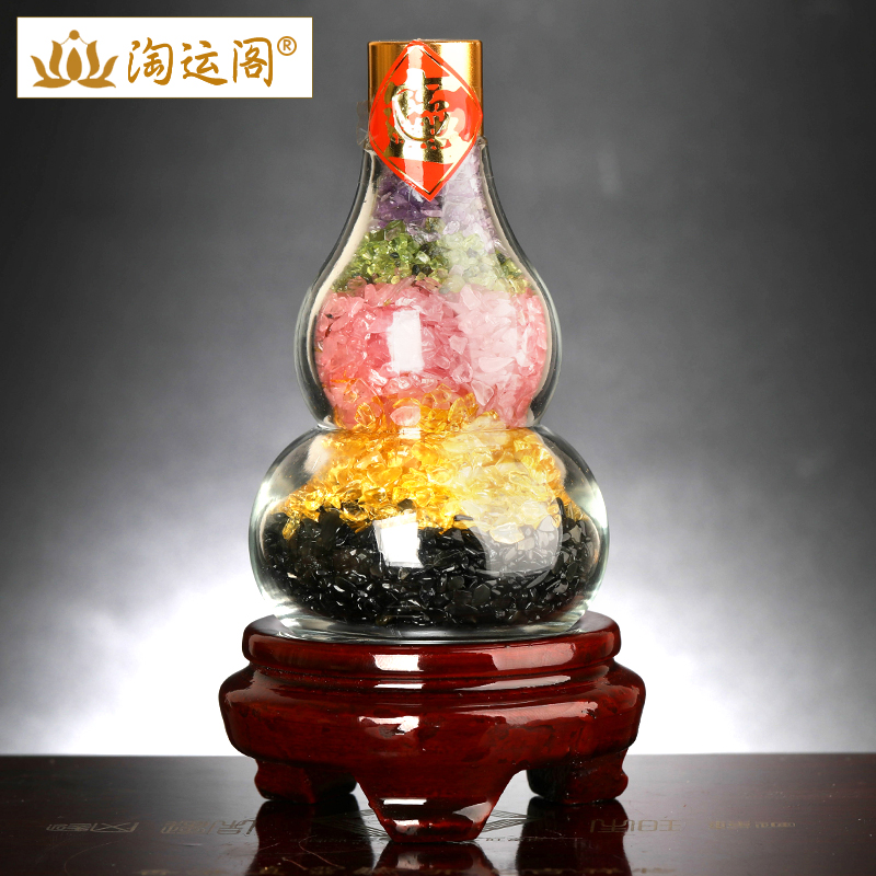 淘运阁五色水晶葫芦消磁水晶石饿金命饿木饿水饿火摆件