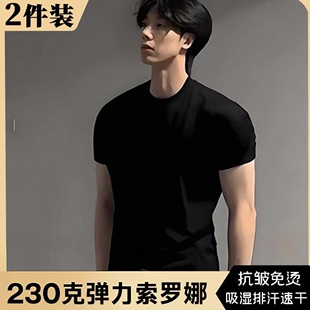 健身运动上衣 穿搭小领口短袖 痞帅高级感黑色正肩收袖 口t恤男夏季