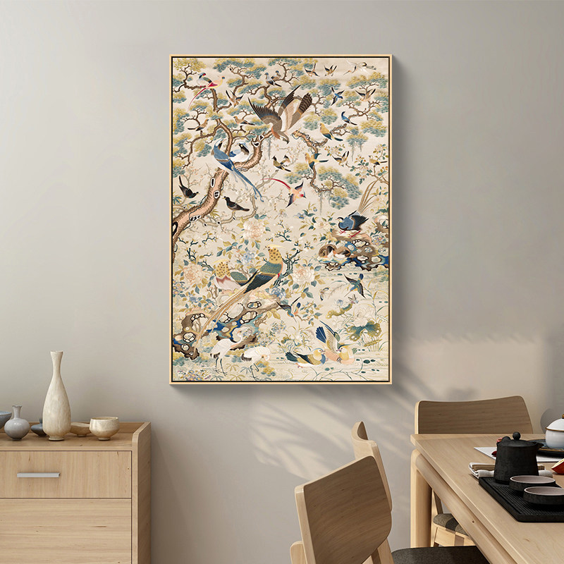 花鸟祥和图法式中国风餐厅装饰画新中式玄关客厅挂画复古艺术国画