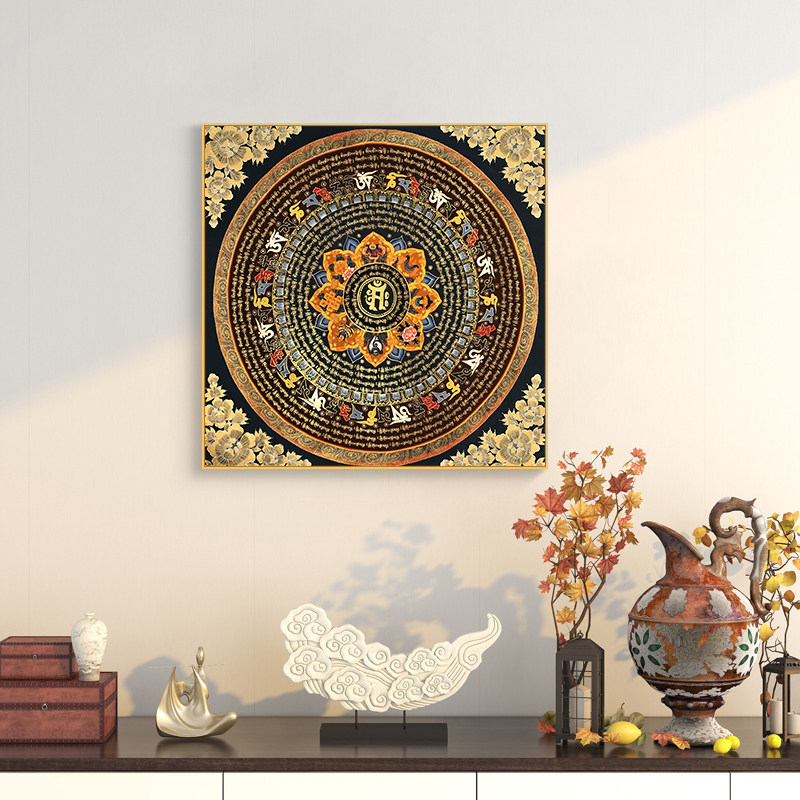 唐卡挂画藏族尼泊尔六字真言坛城壁画新中式玄关客厅背景墙装饰画,家居饰品,现代装饰画,淘宝优惠券,粉丝福利购,淘宝优惠卷