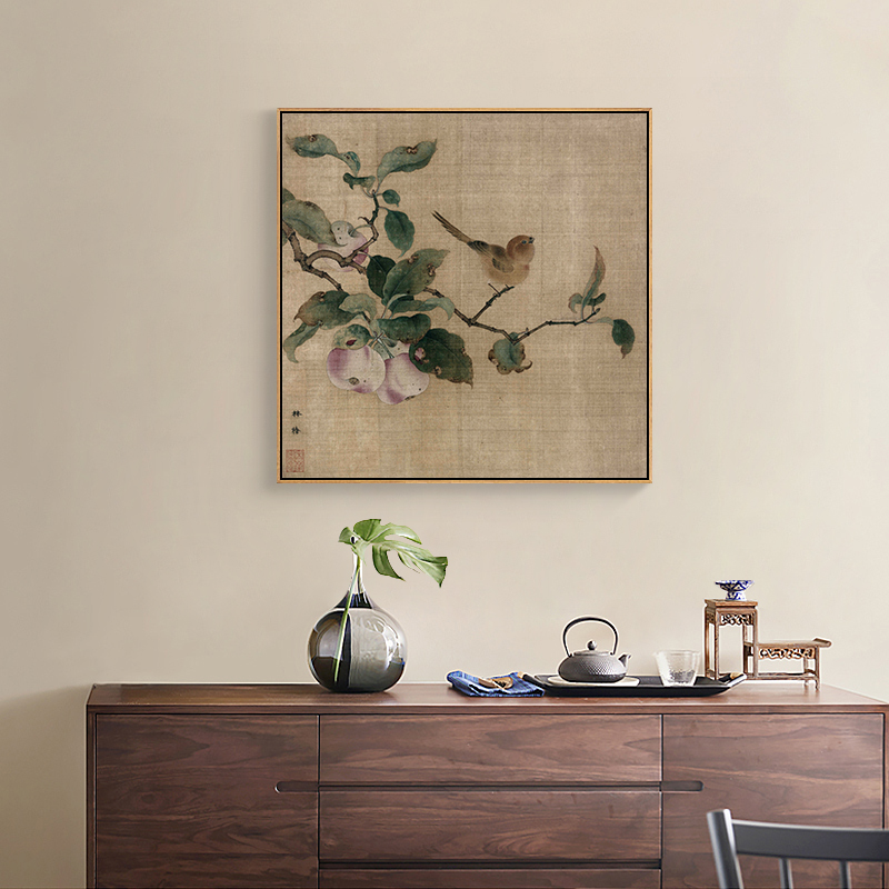 果熟来禽图国画新中式茶室装饰画