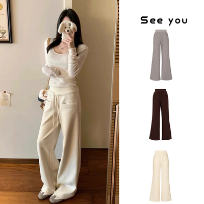秋冬时尚加绒百搭休闲裤宽松显腿长垂坠感阔腿裤显瘦外穿高腰显瘦