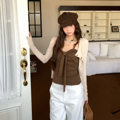 蝴蝶结设计吊带内搭背心套装