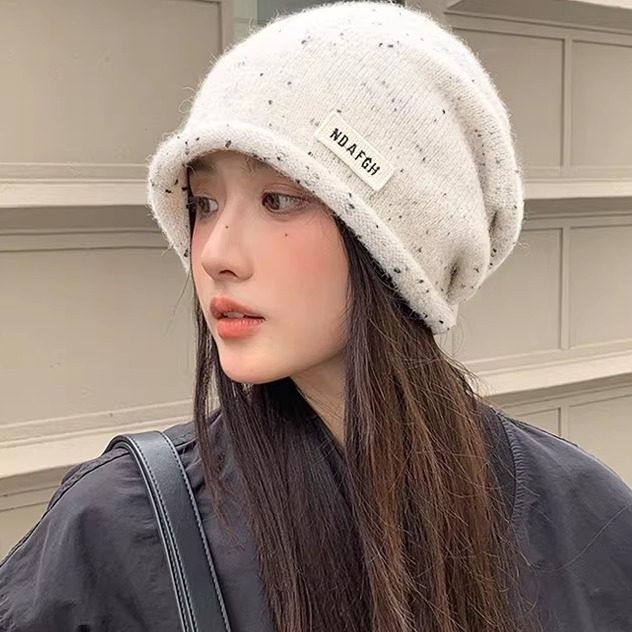 女帽时尚百搭可爱堆堆帽女卷边帽大头围显脸小  护耳毛线针织帽子