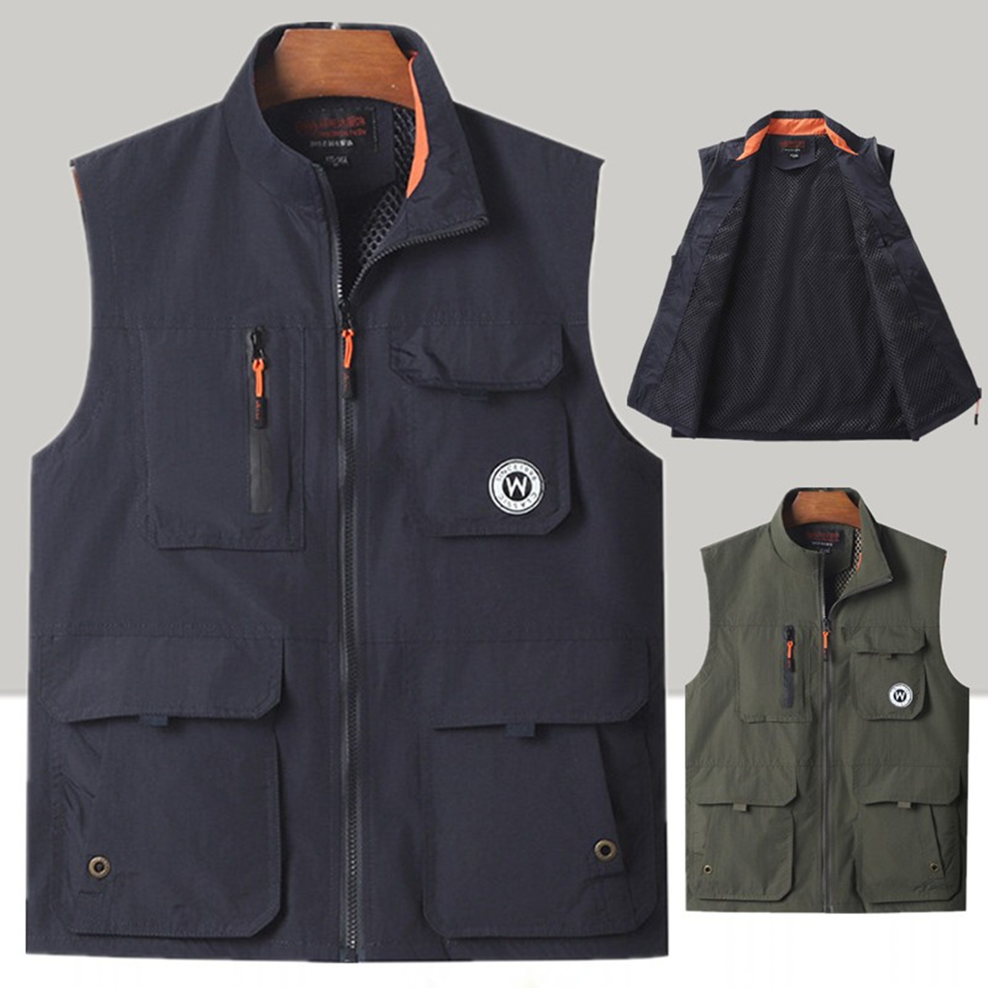 马甲立领速干多口袋休闲爸爸装