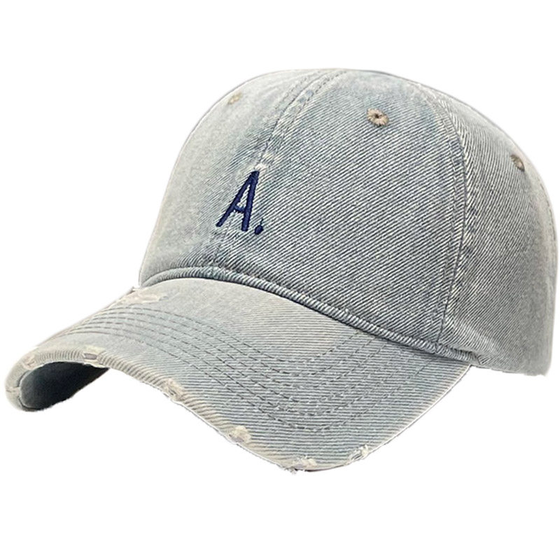 HONG KONG PURCHASING HAT COWGIRL EMBROIDERY LETTER RIPPED BASEBALL CAP SPRING AND AUTUMN WILD SHADE BLUE CAP