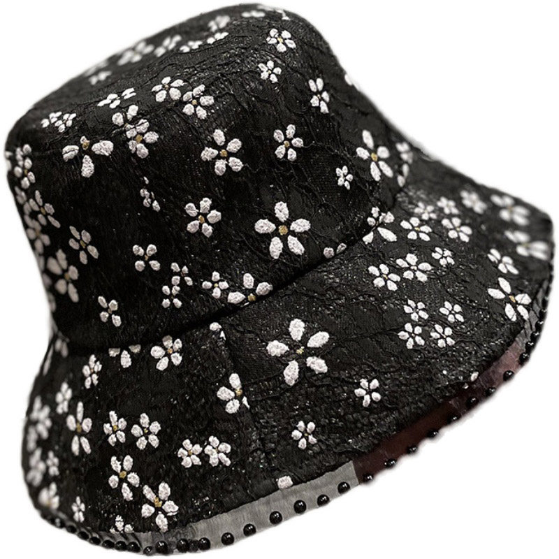 HONG KONG PURCHASING KOREAN VERSION OF LACE FLOWERS PEARL HOLLOW VERSATILE FISHERMAN HATS WOMENS SPRING AND SUMMER BREATHABLE FASHION BASIN HAT TIDE