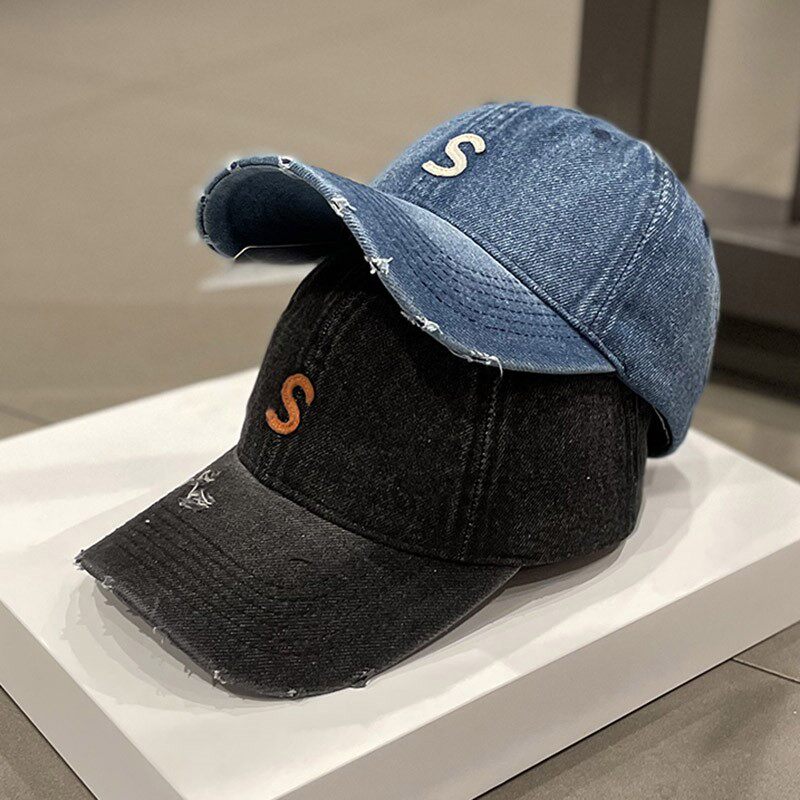 HONG KONG PURCHASING HAT WOMENS DISTRESSED S LETTER RIPPED DENIM BASEBALL CAP SPRING SUMMER AND AUTUMN VERSATILE STREET CAP