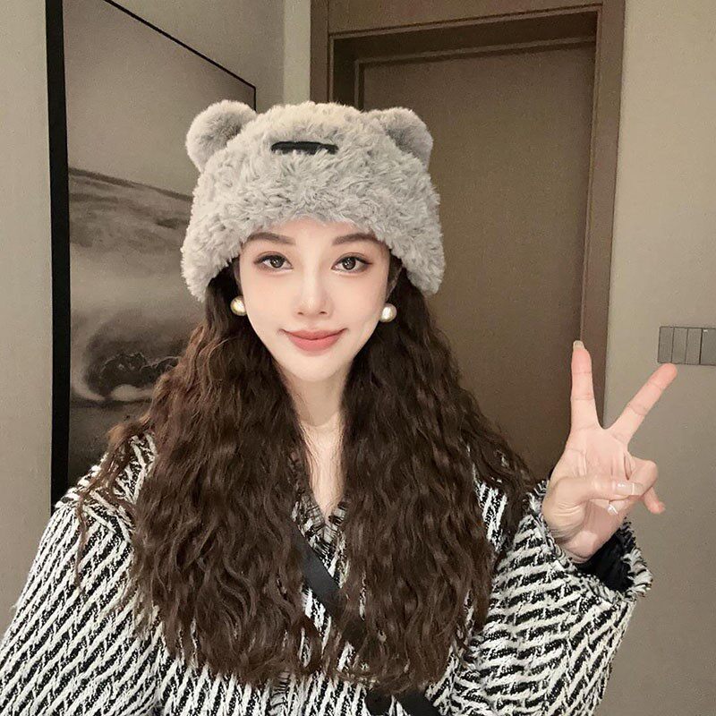 HONG KONG PURCHASING KOREAN VERSION OF CUTE EARS BEAR WOOL HAT WOMENS WINTER PLUSH WARM EAR PROTECTION KNIT HAT TIDE