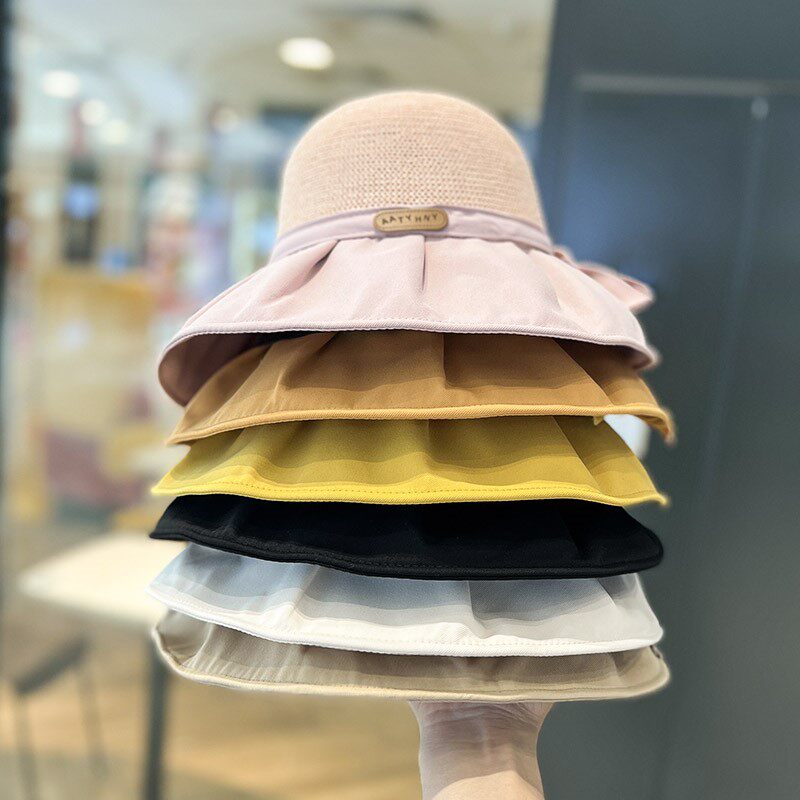 HONG KONG PURCHASING SPRING AND SUMMER NEW BREATHABLE BOW SHADE FISHERMAN HAT WOMENS SUNSCREEN TRAVEL BIG BRIM BASIN HAT TIDE