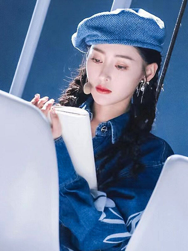 HONG KONG PURCHASING ZHANG TIANAI THE SAME GRANULATED DENIM BERET HAT WOMENS AUTUMN AND WINTER VERSATILE RETRO TEMPERAMENT BUD HAT