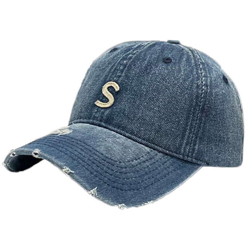 HONG KONG PURCHASING HAT WOMENS DISTRESSED S LETTER RIPPED DENIM BASEBALL CAP SPRING SUMMER AND AUTUMN VERSATILE STREET CAP