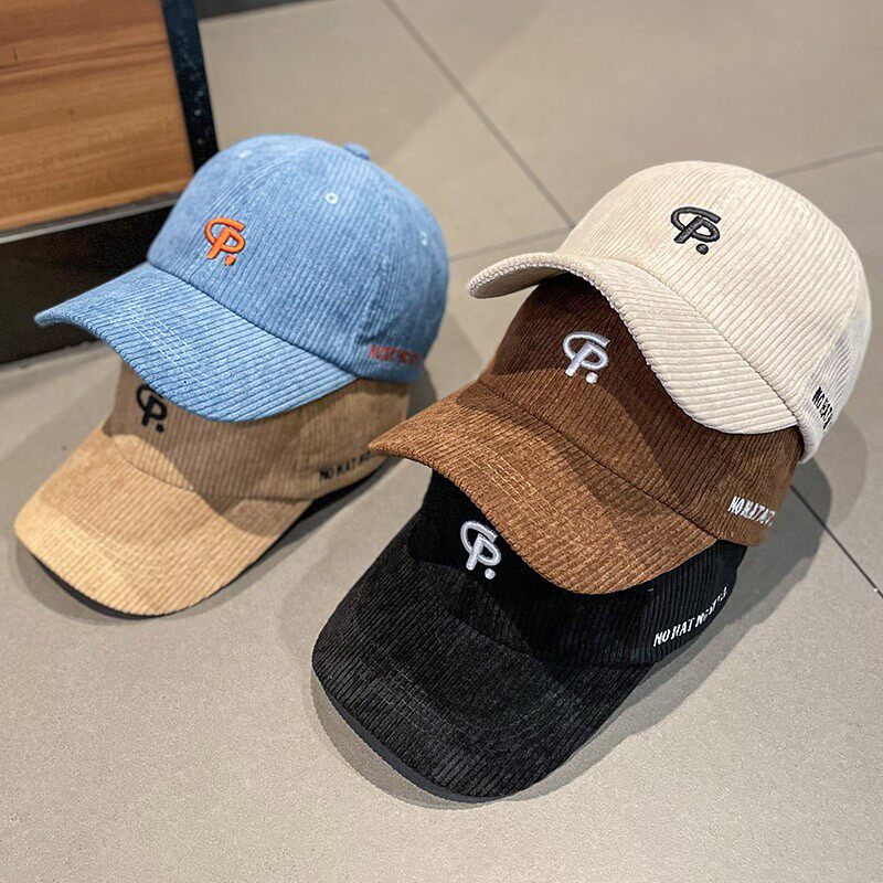 HONG KONG PURCHASING KOREAN VERSION OF INS EMBROIDERED LETTER CORDUROY DUCK TONGUE HAT WOMENS AUTUMN AND WINTER VERSATILE BASEBALL CAP COUPLE