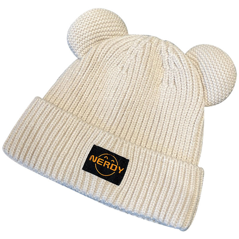 HONG KONG PURCHASING AUTUMN AND WINTER CUTE EARS THICKENED WARM WOOLEN HAT WOMENS EAR PROTECTION CASUAL AND VERSATILE KNITTED HAT TIDE