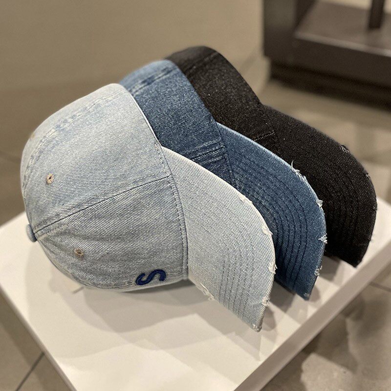 HONG KONG PURCHASING HAT WOMENS DISTRESSED S LETTER RIPPED DENIM BASEBALL CAP SPRING SUMMER AND AUTUMN VERSATILE STREET CAP