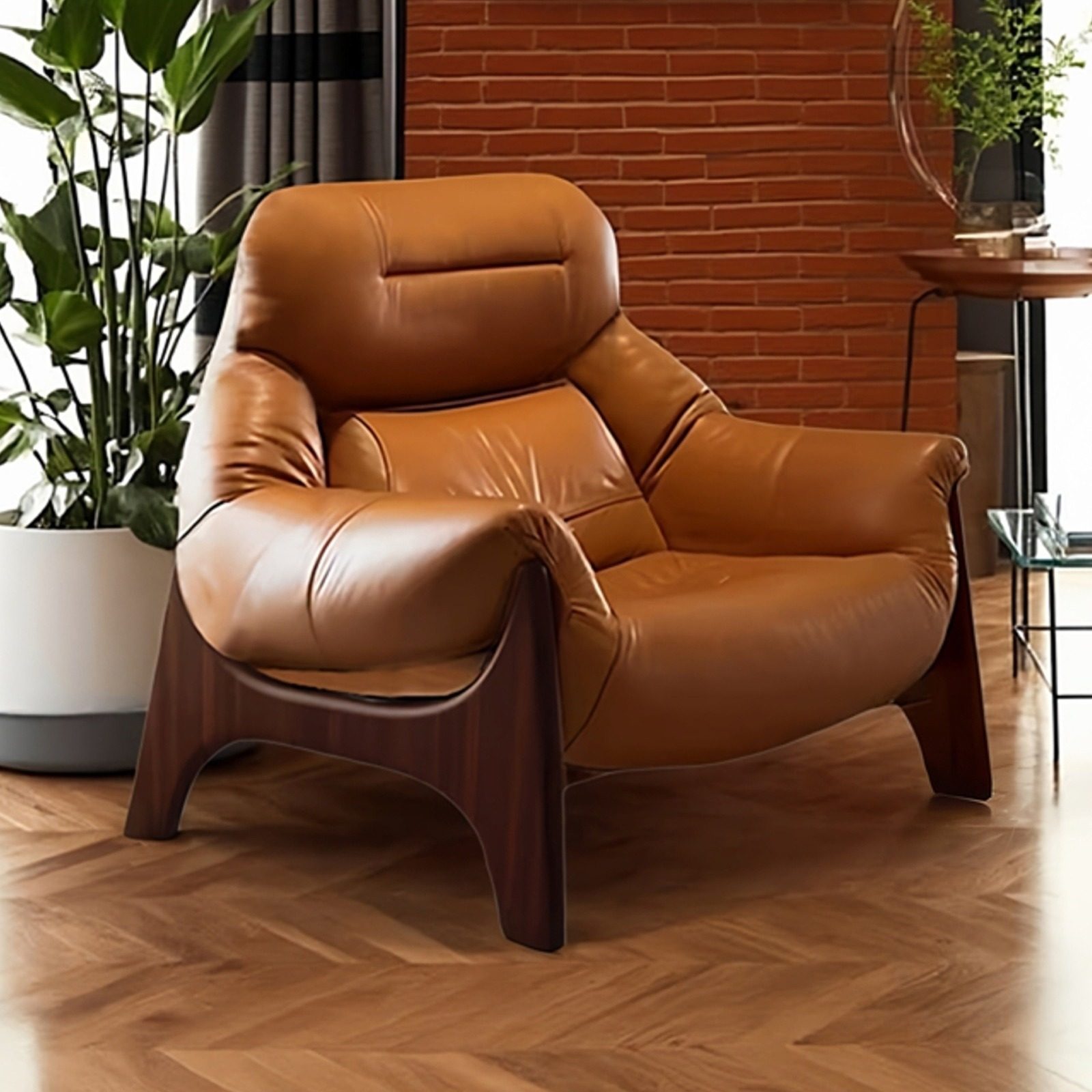 真皮单人沙发椅设计师头层牛皮家用客厅阳台书房中古风休闲茶躺椅