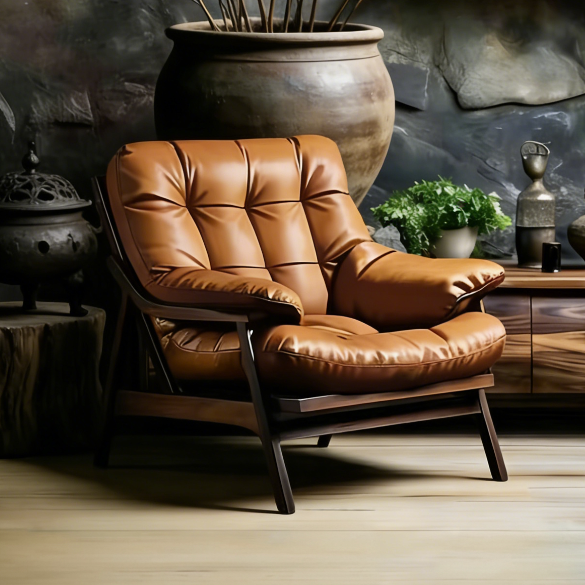 单人休闲沙发椅真牛皮中古风客厅家用茶椅书房阳台创意高端躺椅子