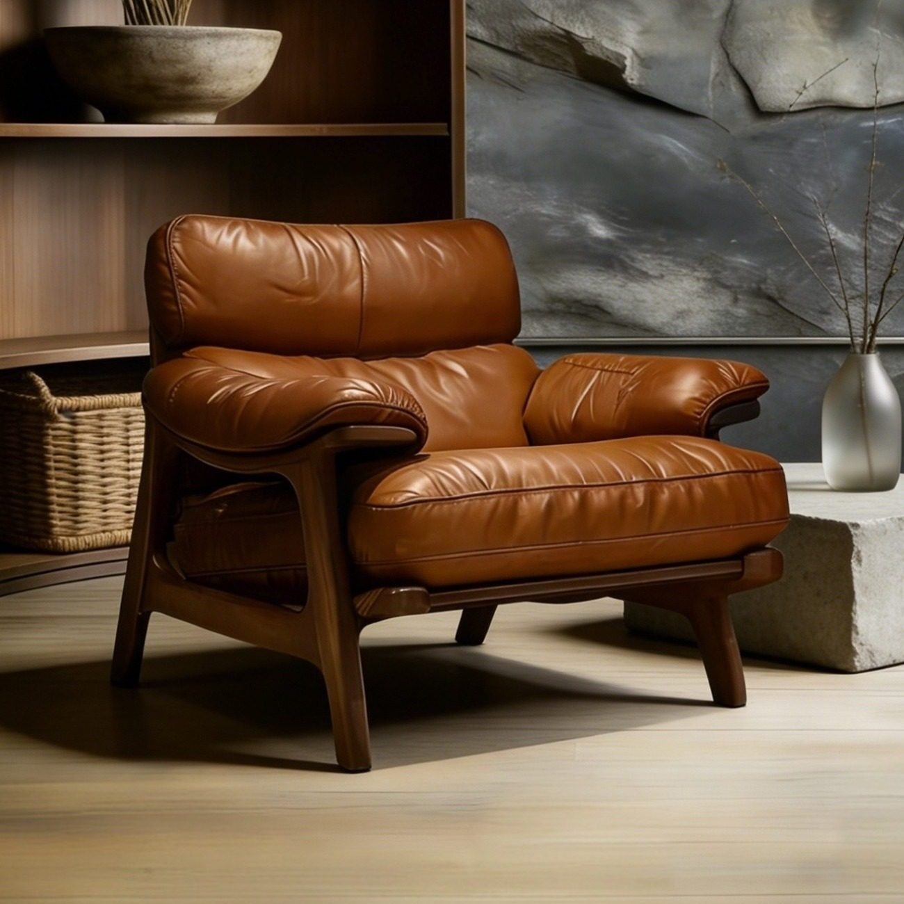 中古风单人沙发椅2026新款头层真牛皮客厅家用书房休闲设计感茶椅