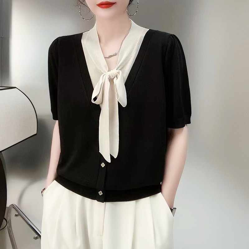 时尚新款短袖设计感撞色通勤单件