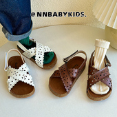 男宝宝木糠底沙滩鞋 外穿儿童缕空花边一字凉拖鞋 夏季 女童博肯凉鞋