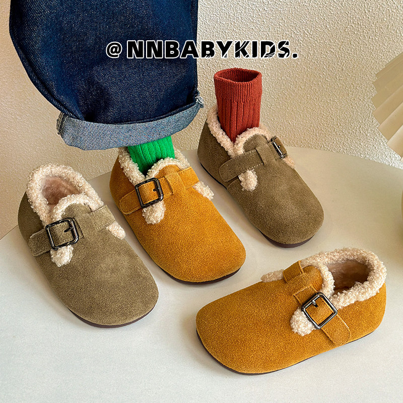 韩版儿童真皮豆豆鞋秋冬新款男童加绒勃肯鞋宝宝二棉鞋女童毛毛鞋,童鞋/婴儿鞋/亲子鞋,皮鞋,淘宝优惠券,粉丝福利购,淘宝优惠卷