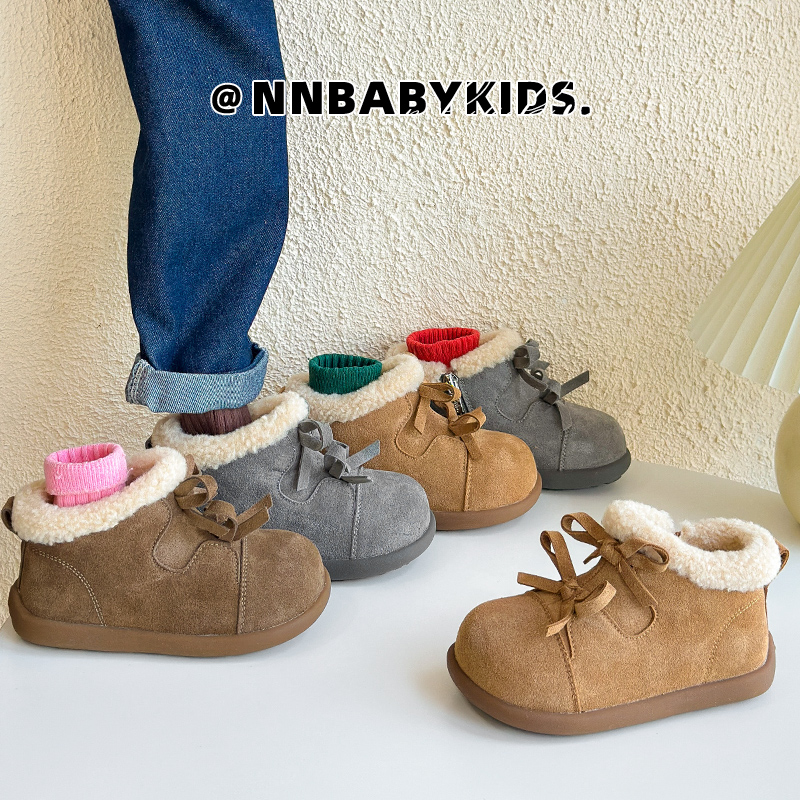 韩版女童加绒短靴蝴蝶结公主棉靴