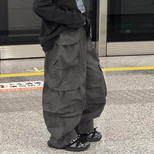 奶油布丁中大童棉质复古伞兵裤