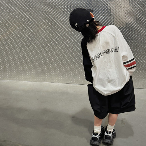 奶油布丁男童春季撞色长袖T恤