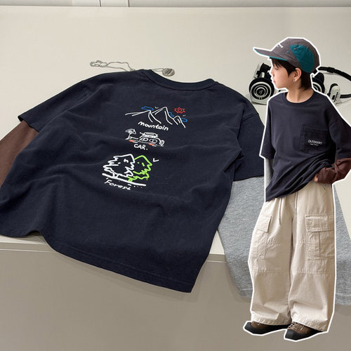 儿童秋装长袖打底衫2026秋季新款小男孩宽松宝宝上衣男童纯棉T恤t