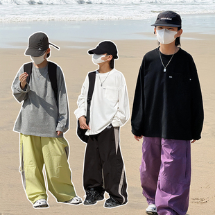 2026春秋季 中大童体恤胖宝宝宽松上衣 T恤儿童纯棉打底衫 男童长袖