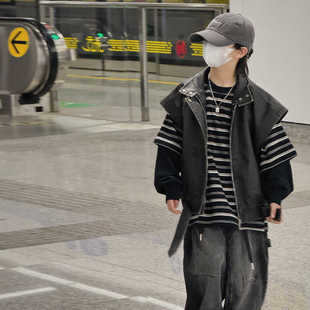 上衣炸街潮 痞帅男孩韩版 儿童男童马甲春秋款 外穿皮衣外套2024新款