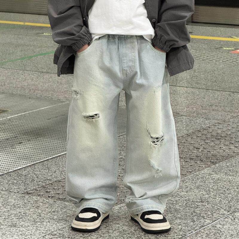 男童牛仔裤儿童裤子春秋款2025新款男孩破洞休闲裤宽松长裤春装潮