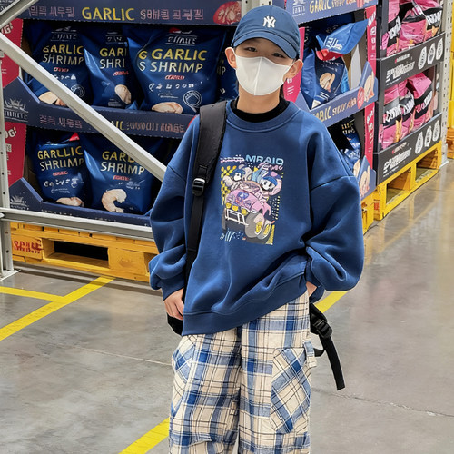 儿童圆领加绒卫衣2025秋冬新款男童加厚卡通卫衣胖宝宝日系上衣潮