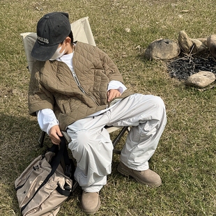 男童夹棉马甲儿童夹克冬季中大童加厚外套胖宝宝菱形格上衣拉链衫