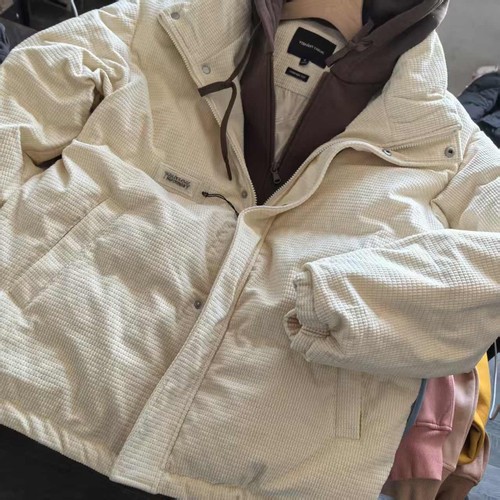 大学生假两件米色大码保暖羽绒服外套青年加厚防寒防风连帽羽绒服