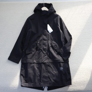 闭眼入春季女装经典黑色连帽风衣下摆可拆时尚收腰字母中长款外套