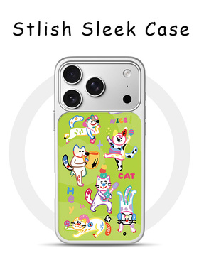 [Magsafe磁吸]可爱绿色涂鸦猫咪适用苹果17Promax手机壳16Promax小众高级感电镀银亚克力15肤感玻璃新款软边1