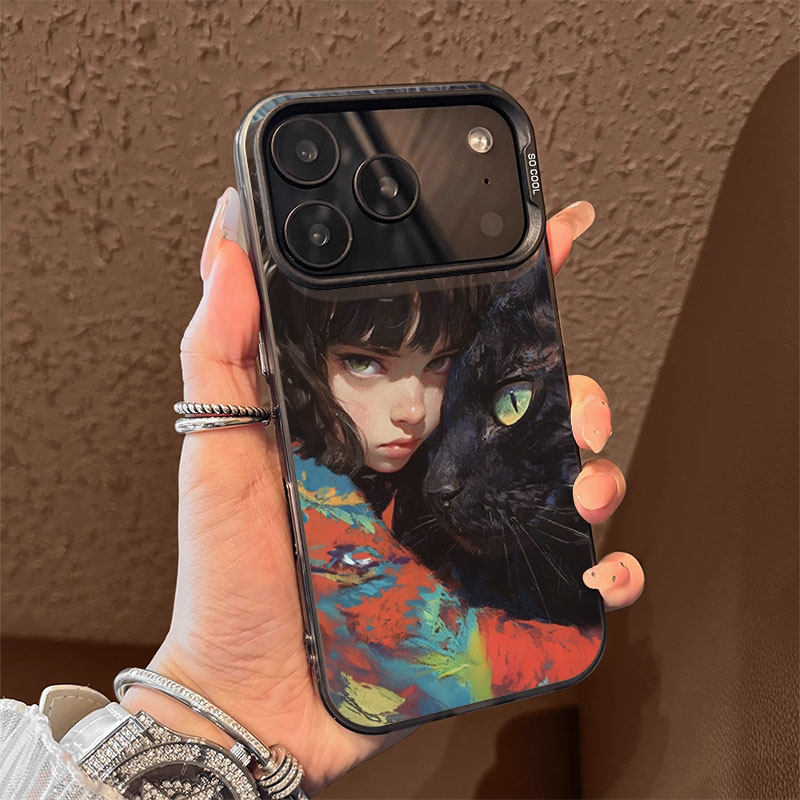 抱胸女孩适用苹果18promax磁吸手机壳潮牌iPhone17promax彩银新款软边16个性18不撞壳防摔可爱