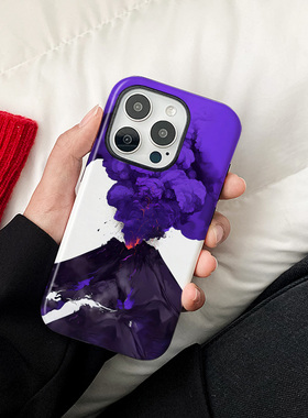 ins个性紫色火山适用苹果17Promax菲林磁吸二合一手机壳iPhone17Pro潮牌硬壳超火插画新款16Promax超薄小众15