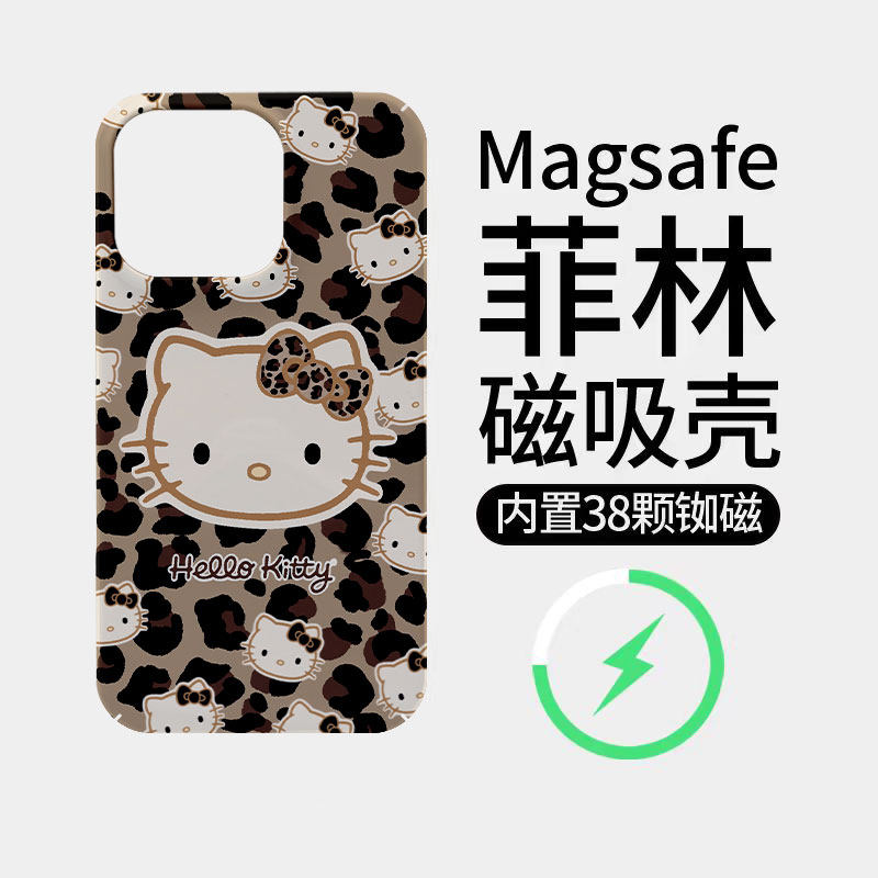 豹纹KT猫头满屏适用苹果18promax菲林磁吸手机壳iPhone17promax潮牌新款16个性不撞壳防摔硬壳可爱18全包